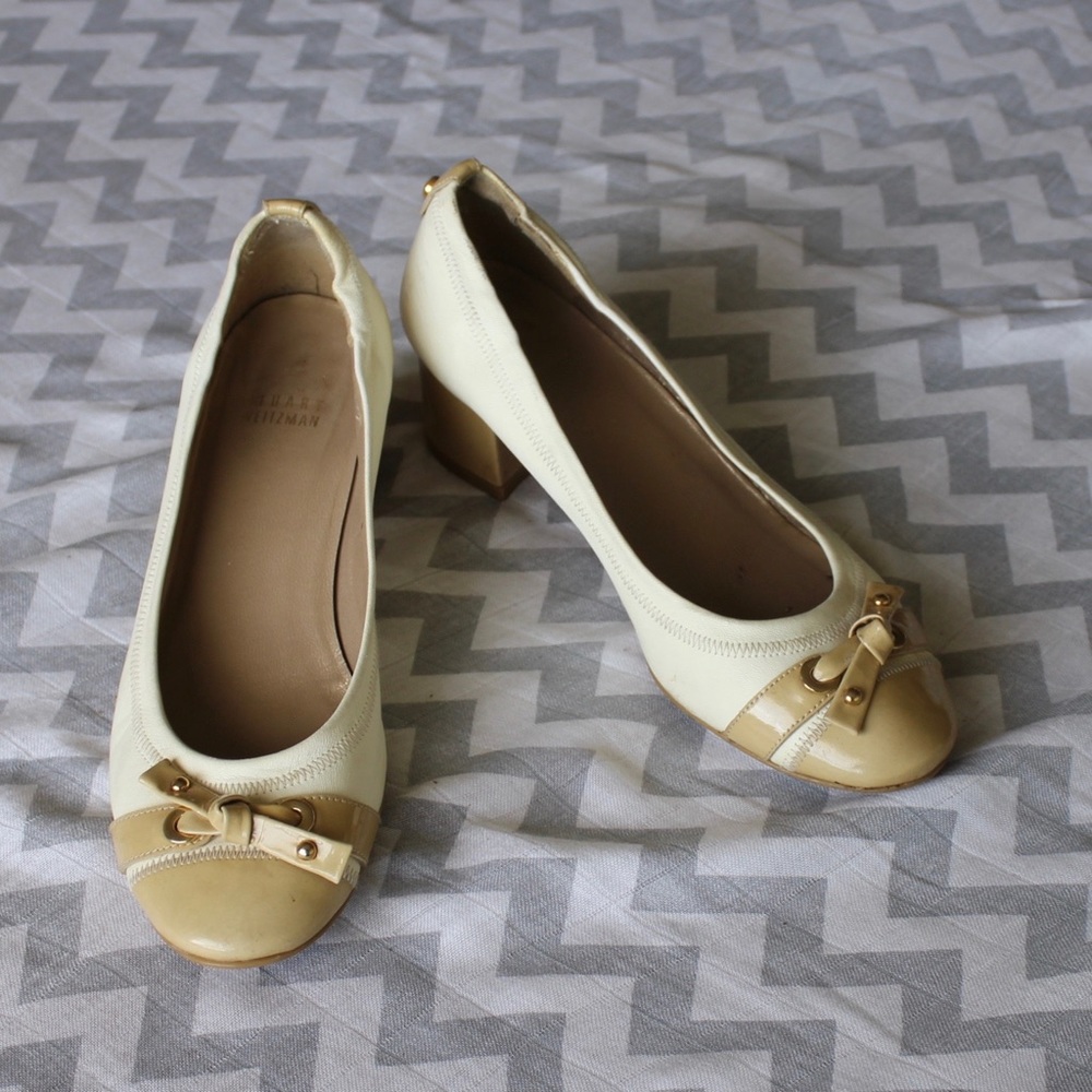 Cream Stuart Weitzman leather kitten heels